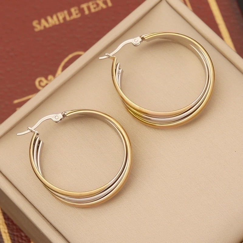 1 Pair Modern Style Round Plating Stainless Steel 18K Gold Plated Earrings