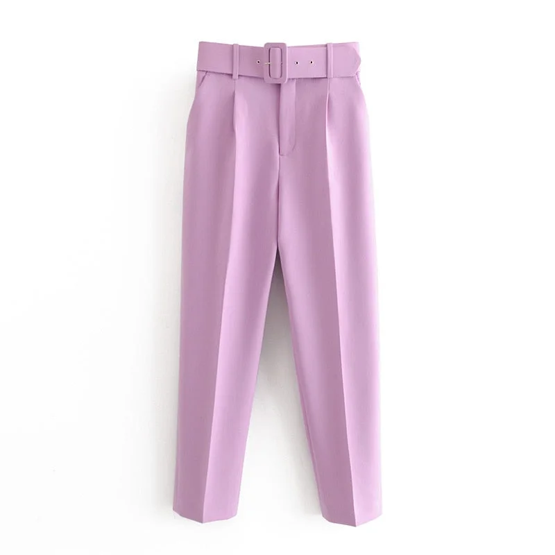 biege suit pants women high waist cargo pants belt solid color trousers joggers pantalones de mujer