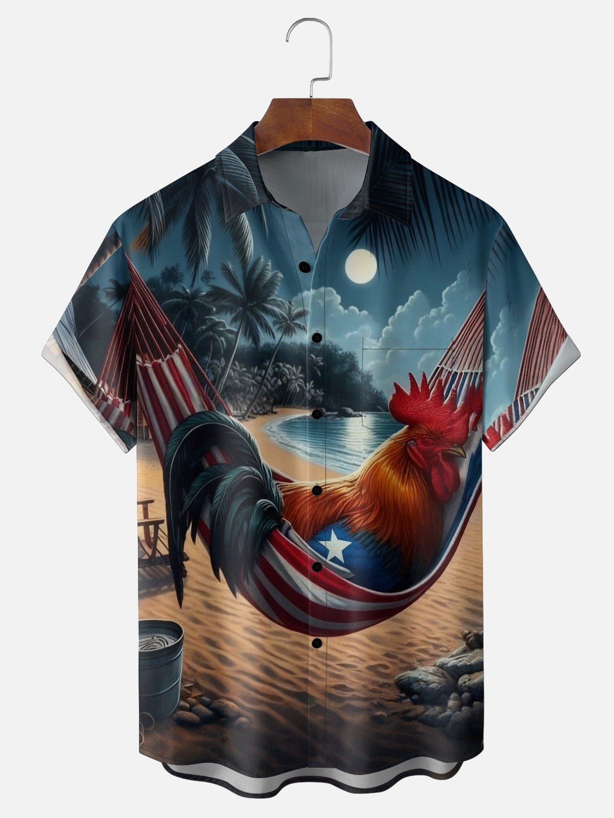 Moisture Wicking Hawaiian Rooster Chest Pocket Holiday Hawaiian Shirt PLUSCLOTHESMAN