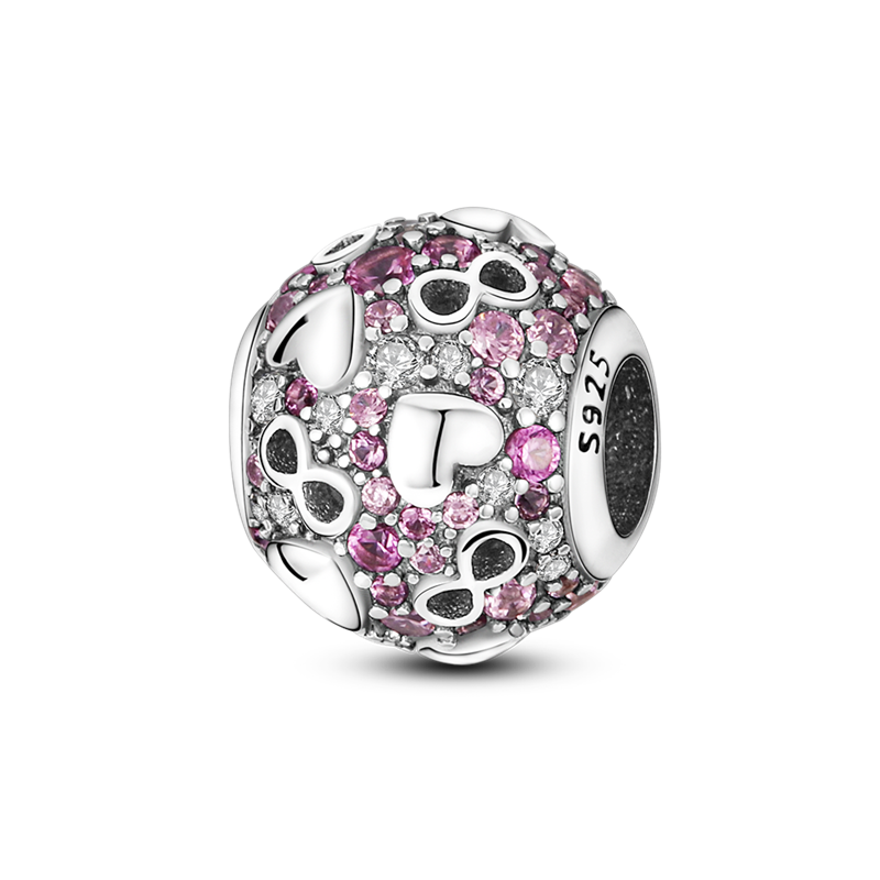 Sterling Silver Pink Heart Pendant Charm for Women Original Silver Bracelet or Necklace KTC082