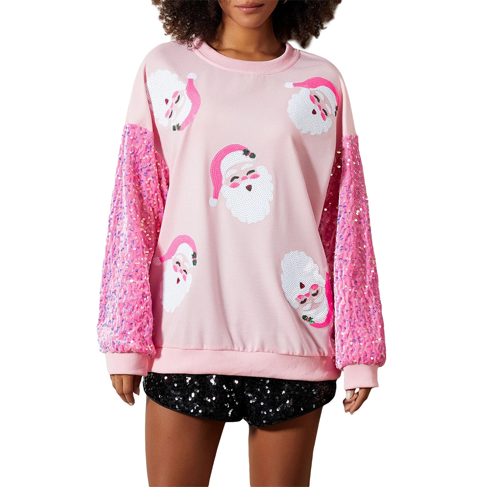 Wheelsraw costumes for womens carnival Womens Fashion Christmas Santa Sweatshirts Sequin Long Sleeve Crew Neck Pullover Patchwork Loose Casual Xmas Tops Streetwear
