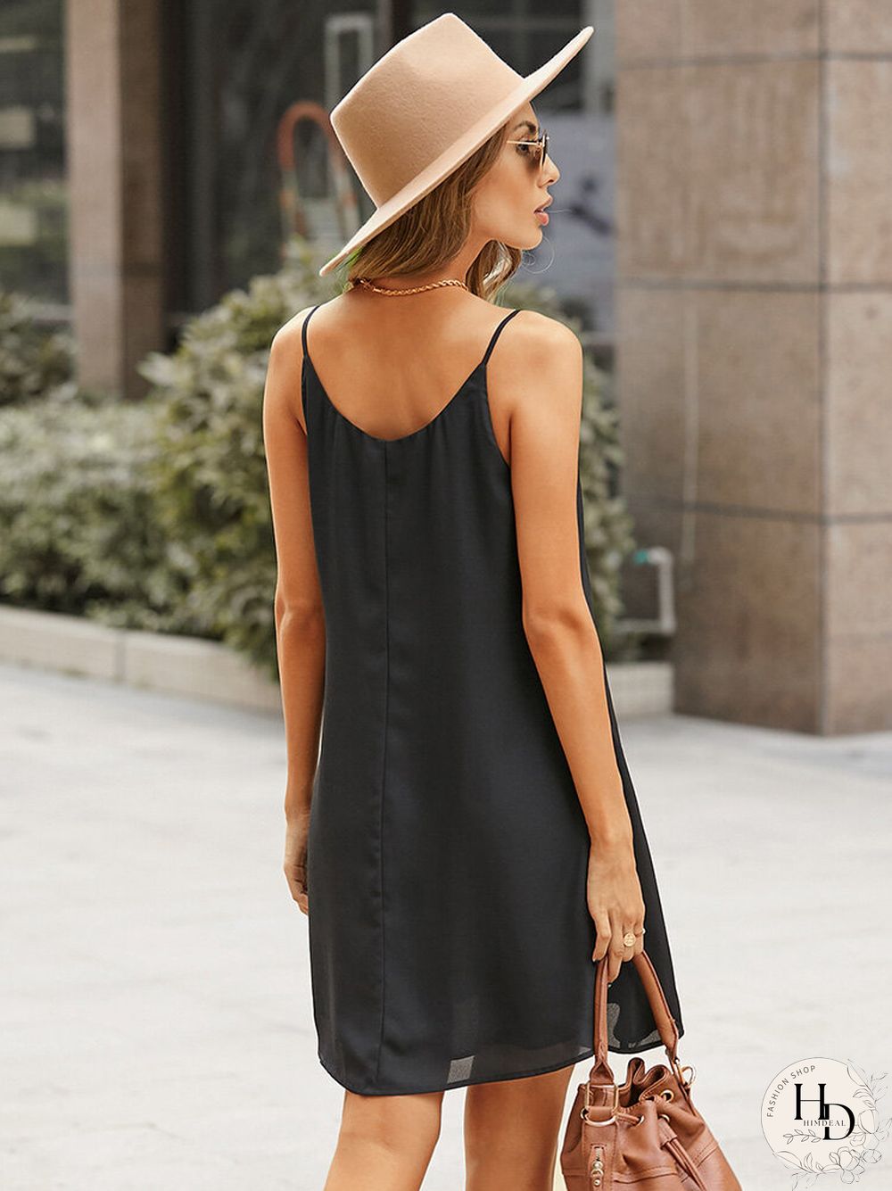 Solid Off The Shoulder Strap Sleeveless Chiffon Dress