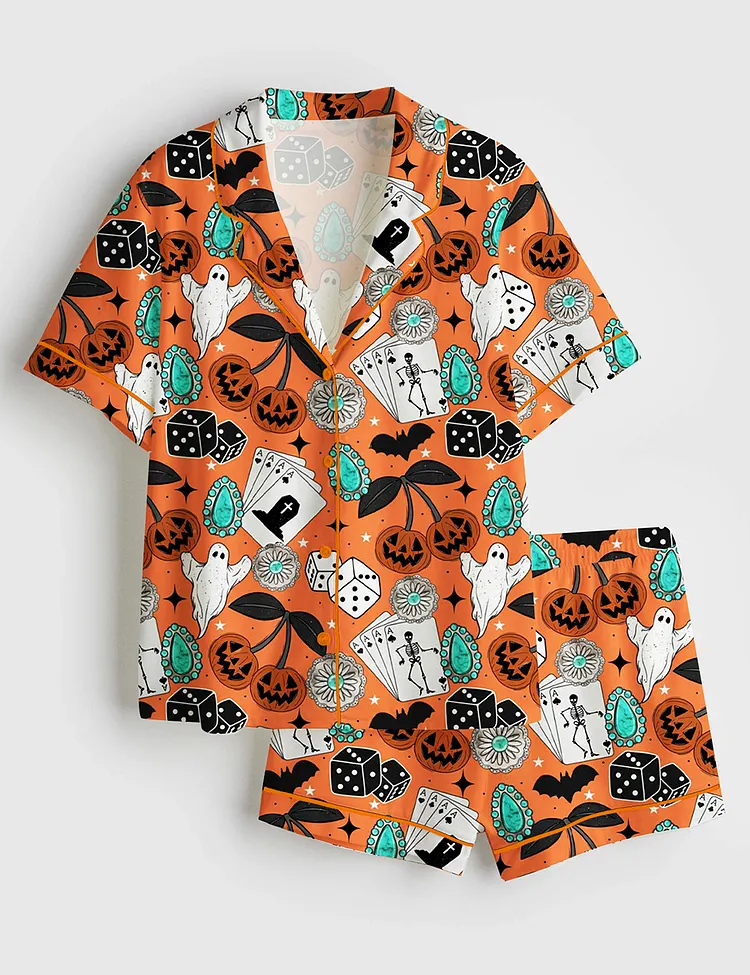 Women&rsquo;s Western Halloween Short Sleeve Satin Pajama Set