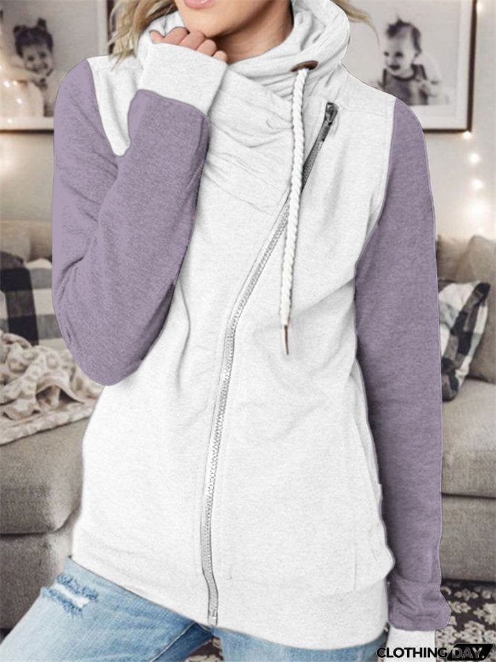 Vogue Personality Contrast Color Zipper Female Hoodies