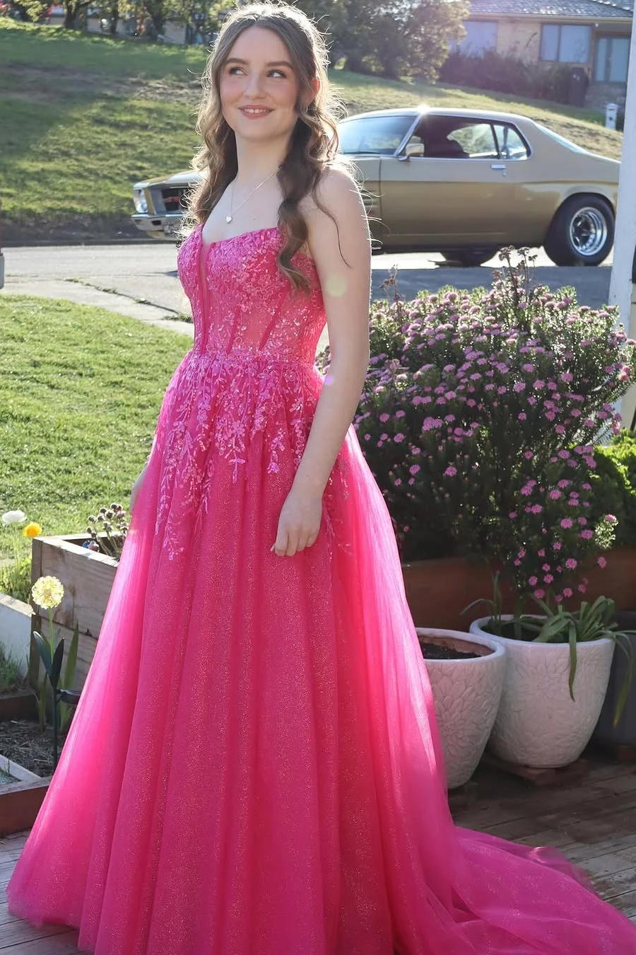 Lisliy Sleeveless Spaghetti Straps Sweetheart A-Line Sequins Prom Dress