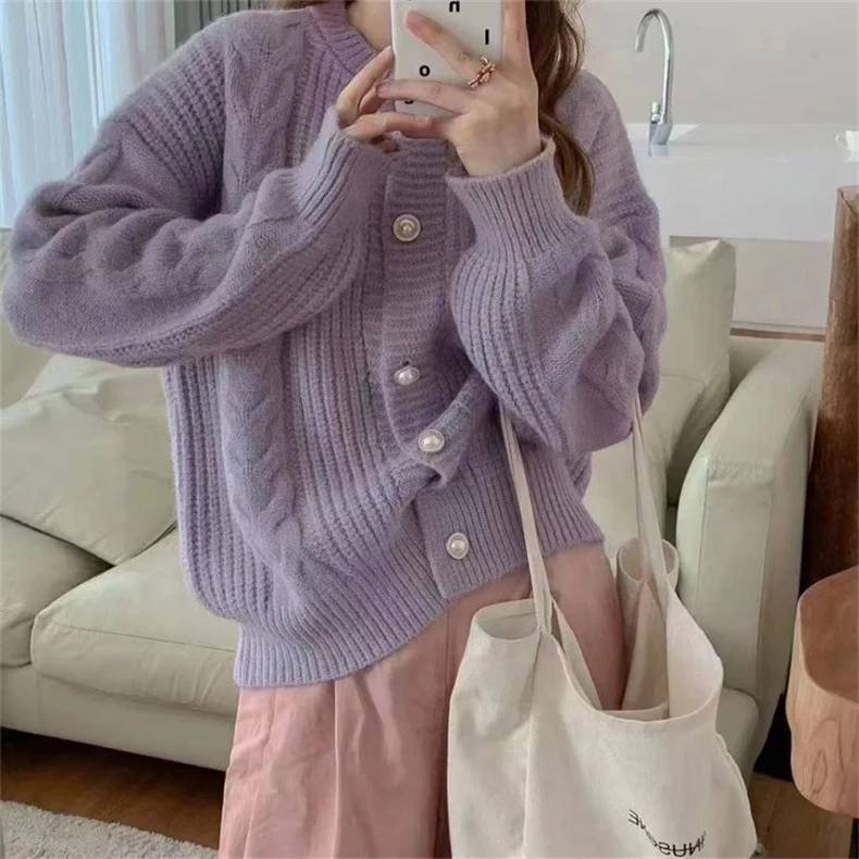 Churchf Churchf Button Twist Sweater Female Coat 2024 New Loose Soft Waxy Temperament Knit Cardigan Jacket Female