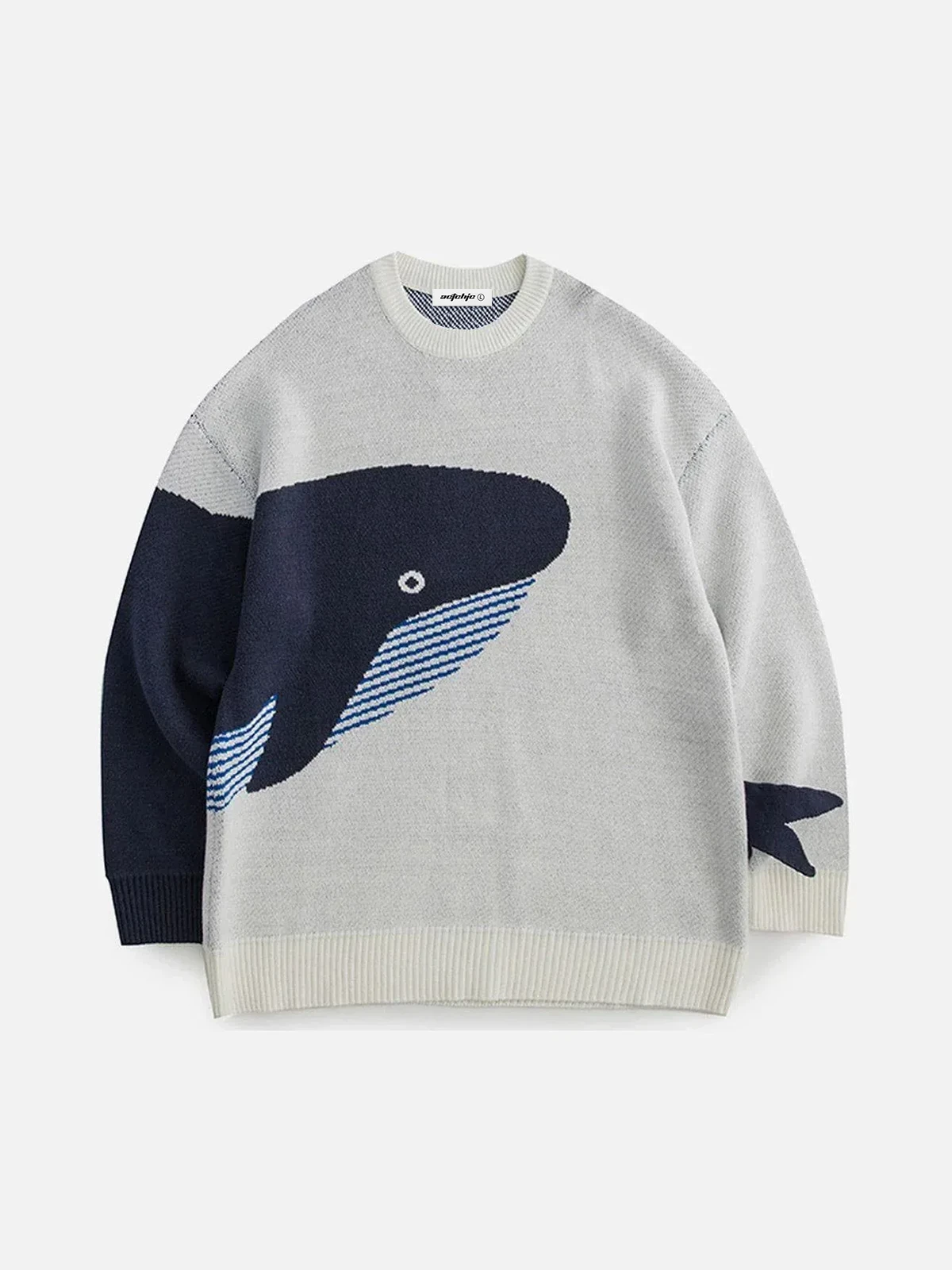 White "The Loneliest Whale" Knitted Sweater Front
