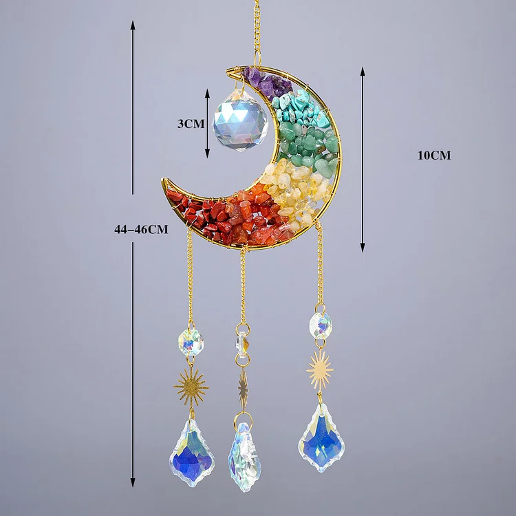 Olivenorma Natural Colorful Crystal Gravel Moon Sun Wind Chime