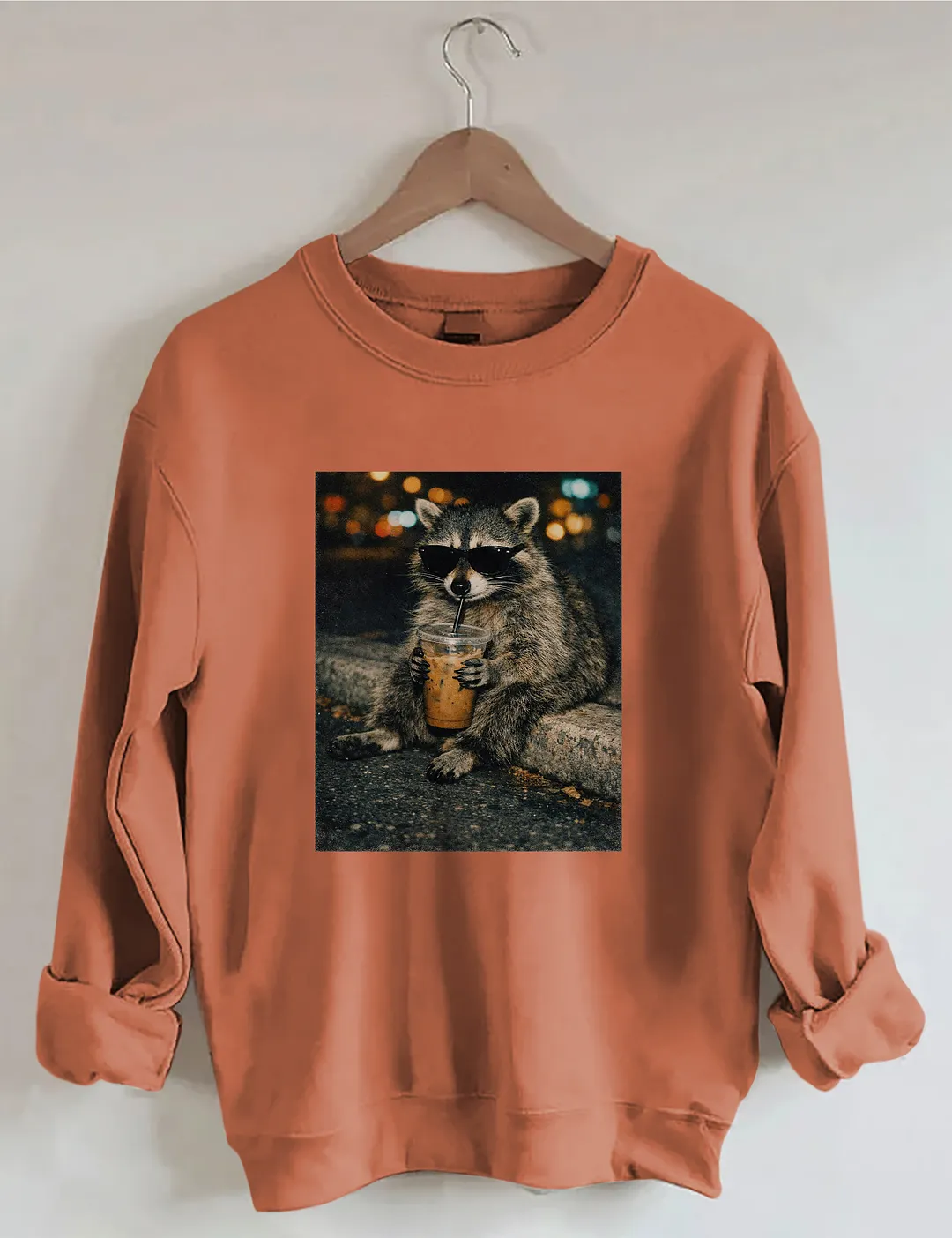 Funny Raccoon Drinking Iced Coffee Sweatshirt
