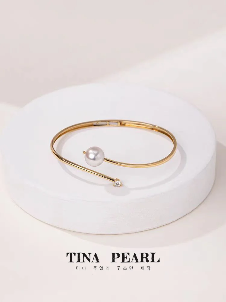 TINA Jewelry 18k Gold Sea Water akoya+ Diamond French simple bracelet