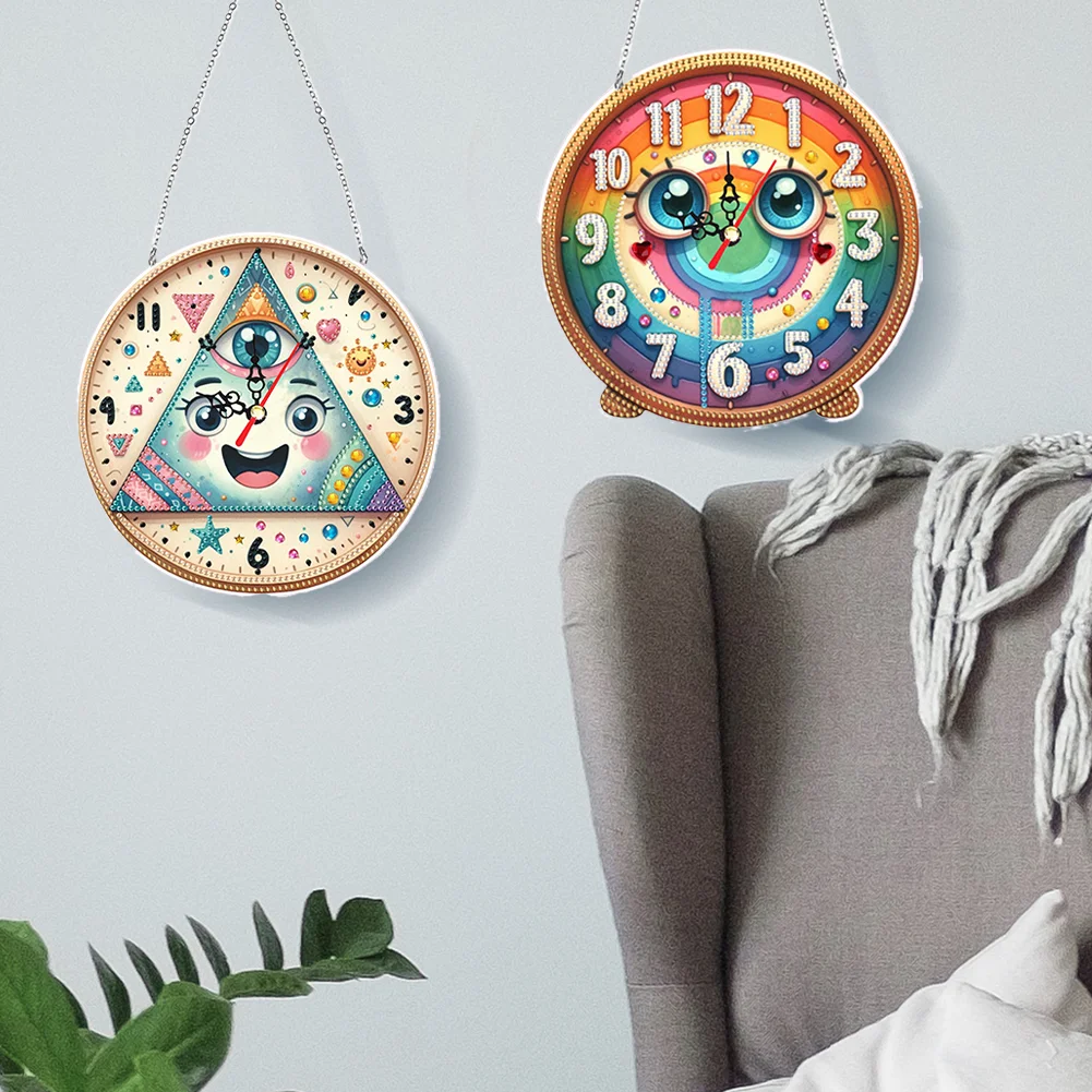 2Pcs DIY Diamond Painting Ornament with Clock Function Home Decor Art Craft