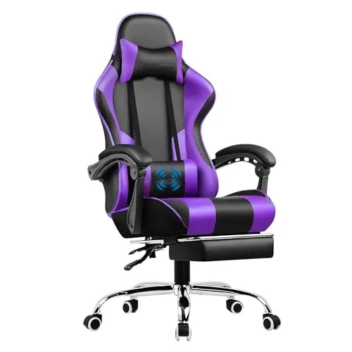 Gaming chair with 360&deg; swivel seat, height-adjustable footrest and lumbar support