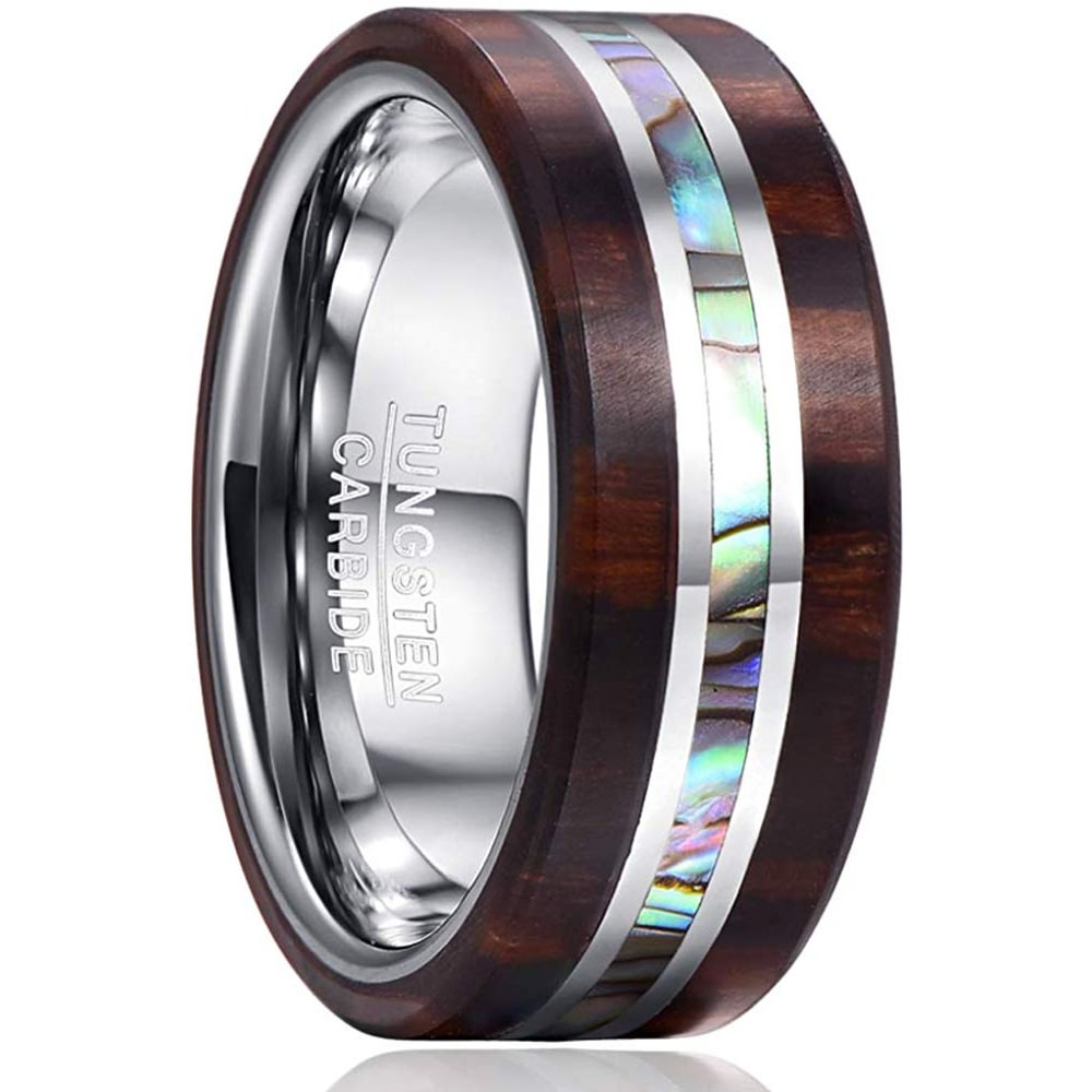 4MM 6MM 8MM 10MM Men Women Wood Abalone Shell Inlay Tungsten Carbide Matching Rings Couple Wedding Band for Mens Womens Comfort Fit Tungsten Matching Ring