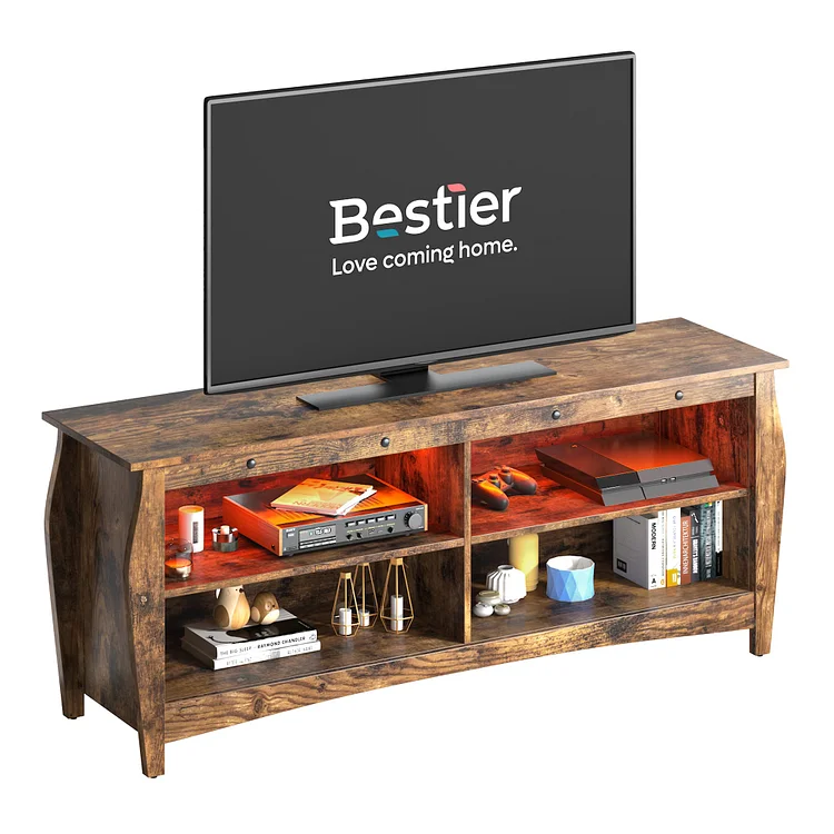 Bestier TV Stand for 65+ Inch TV, Gaming Entertainment Center with LED Light for Living Room, Farmhouse TV Console with Storage, Rustic