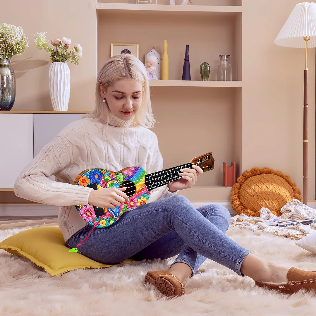 DIY Wooden Guitar Diamond Art Ornament Unique for Musicians (Rainbow Buttefly)