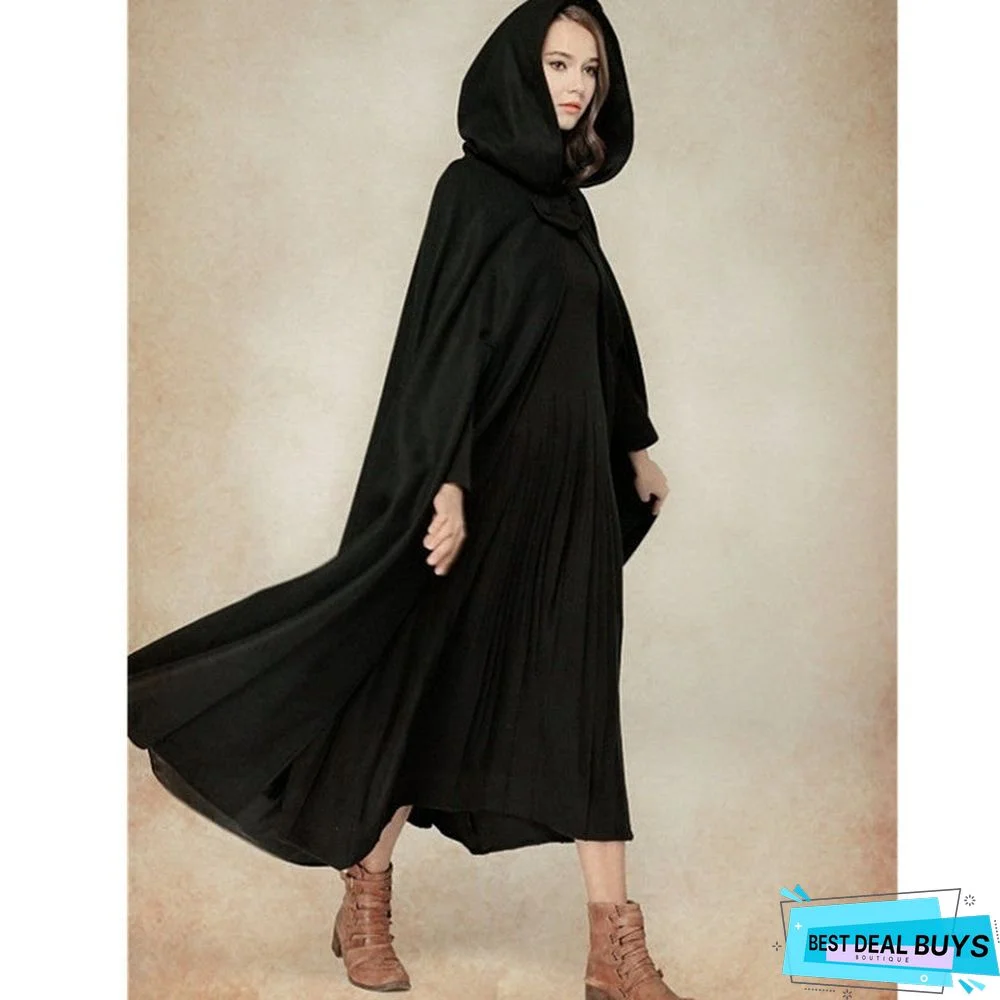 Long Hooded Loosen Plain Vintage Outerwear