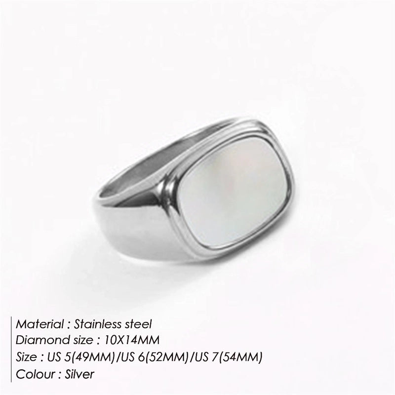 Fashion Geometric 304 Stainless Steel Shell Metal Inlaid Shell Rings