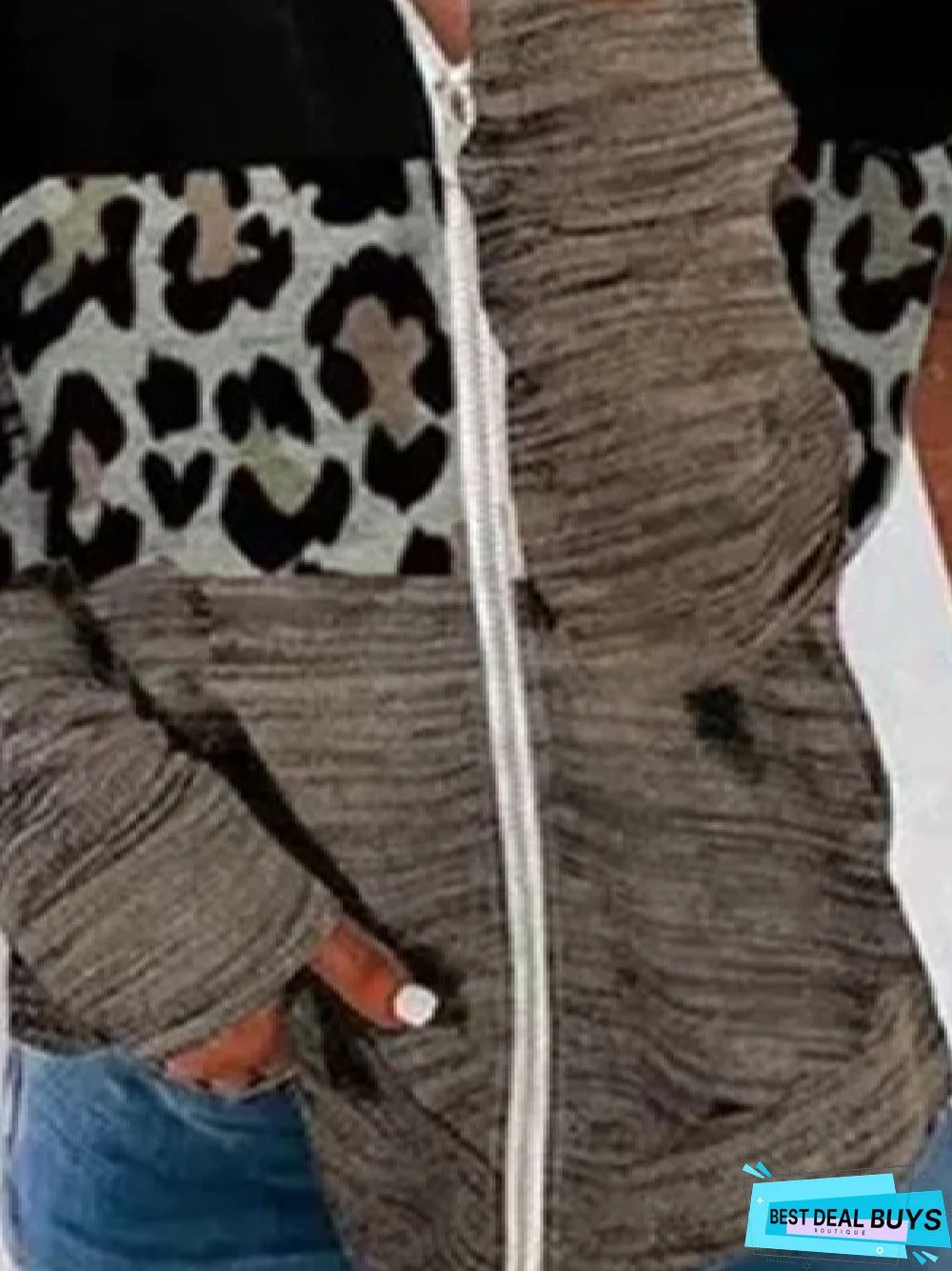 Casual Color Block Hooded Long Sleeve Tunic Sweatshirt