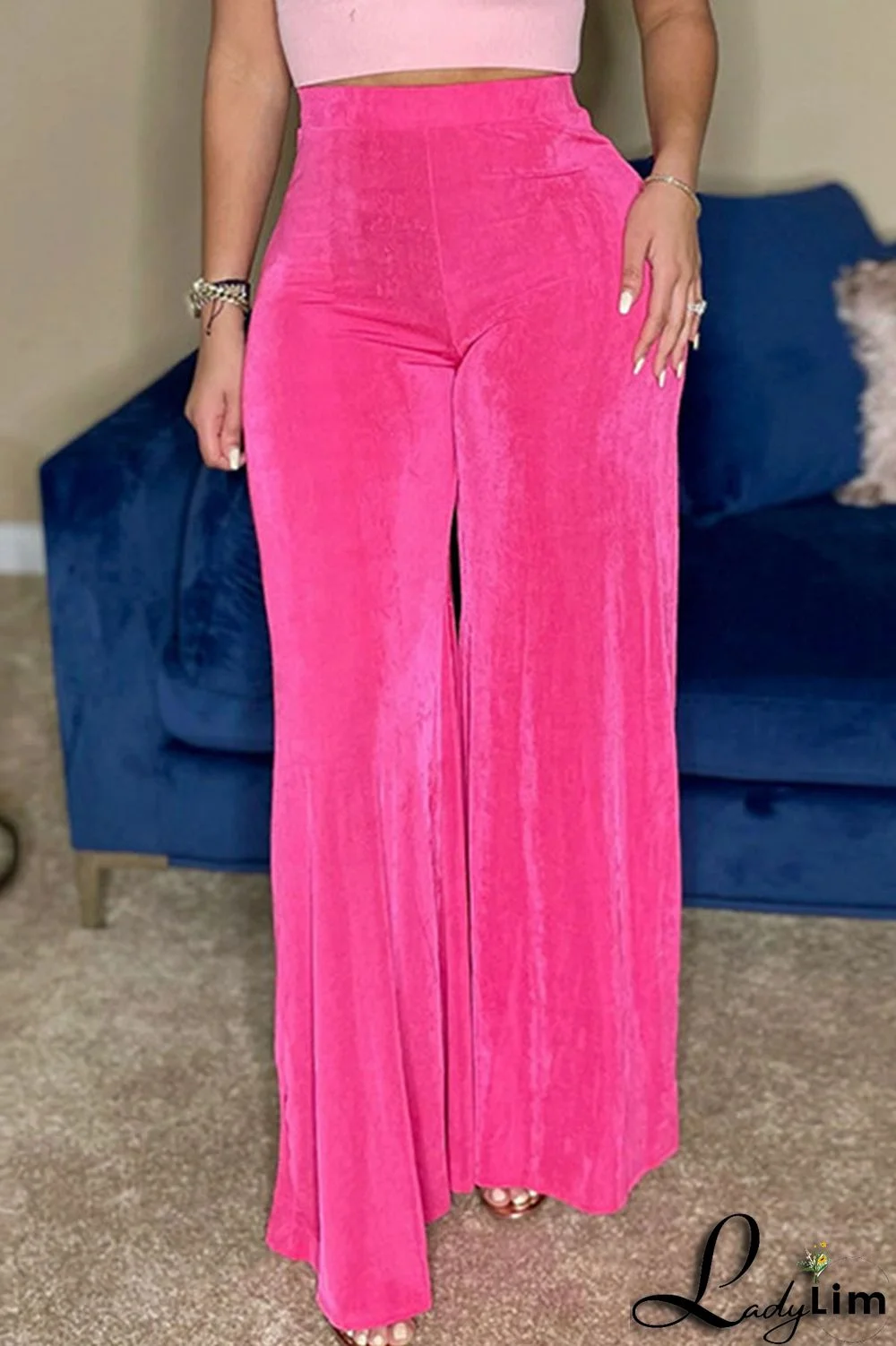 Rose Red Casual Solid Split Joint High Waist Straight Solid Color Bottoms