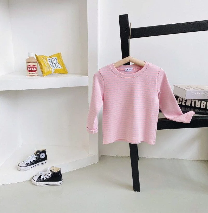 2-8T Toddler Kid Baby Boy Girl Clothes Spring Striped T Shirt Long Sleeve Top Casual Stretch Cotton Tee Shirt Cute Sweet tshirt