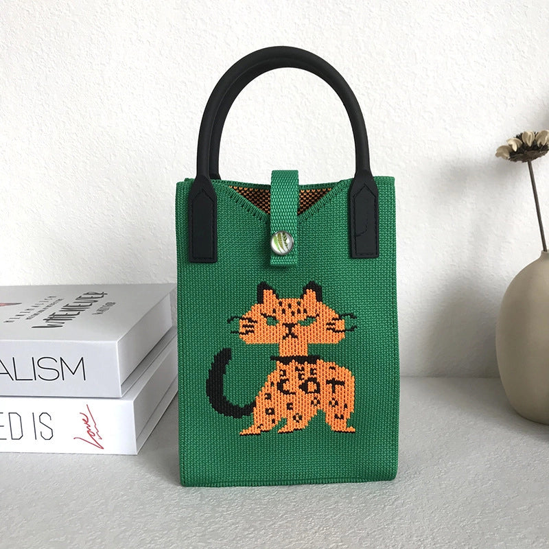 Niche Design Cute Cat Mini Knitted Phone Bag Women’s Portable Knitted Shoulder Crossbody Bag Small Square Bag