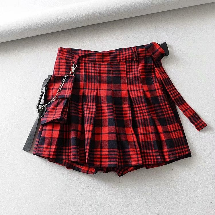 Red/Black Gothic Punk Preppy Style Skort Skirt SP13430