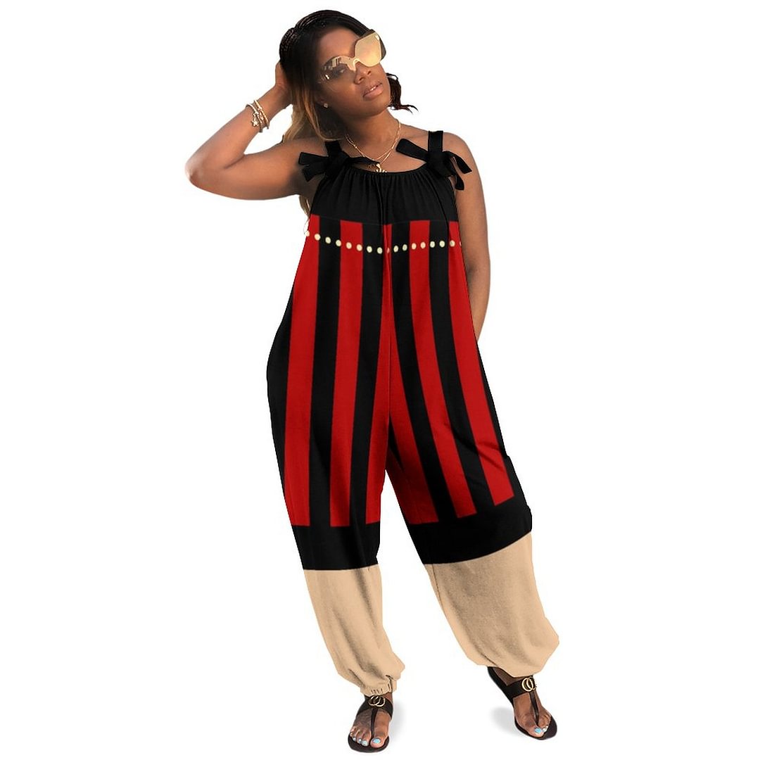 Traditional Pirate Pants Red Black Boho Vintage Loose Overall Corset Jumpsuit Without Top