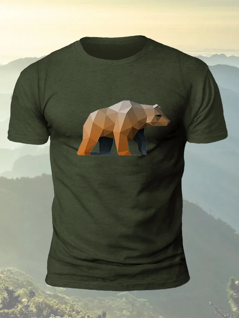 Geometric Bear Print Short Sleeve Men's T-Shirt in  mildstyles
