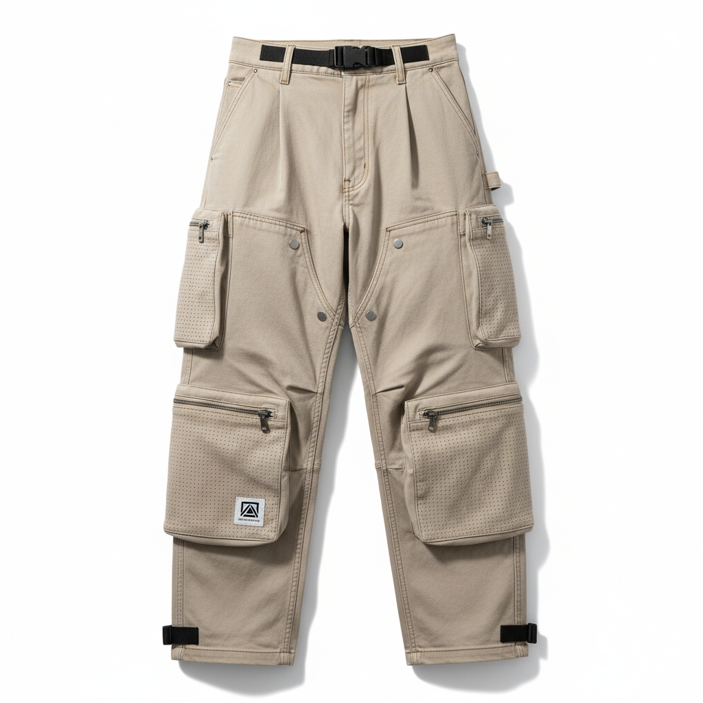 thesupersurf Khaki Cargo Pants with Multiple Pockets and Adjustable Cuffs 