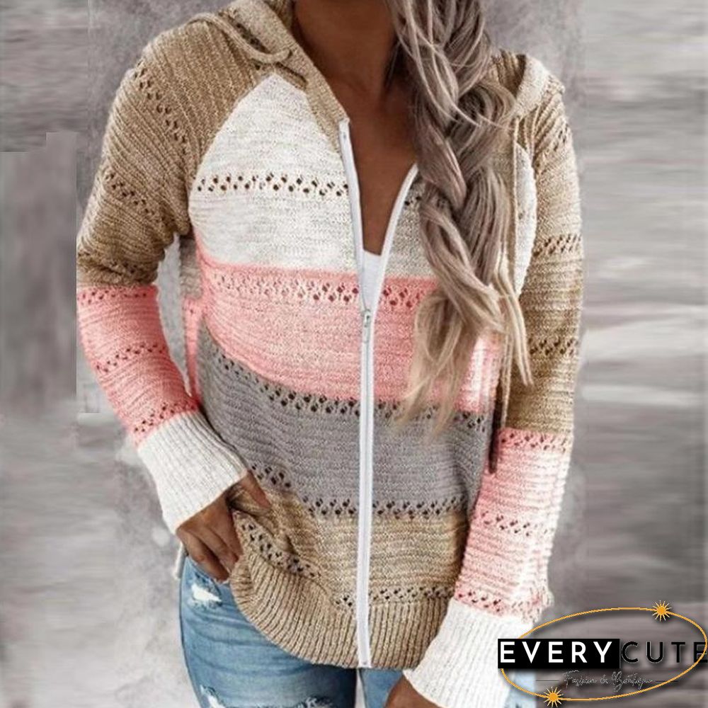 Hollow Knitting Color Joint Knitting Top
