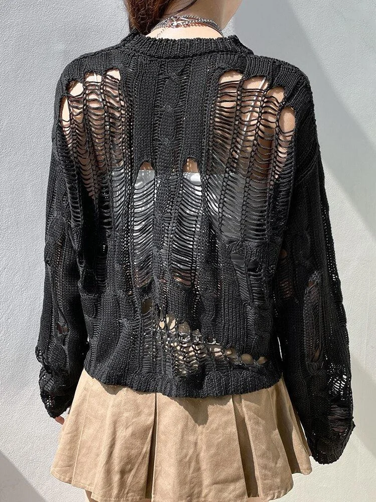 Brownm Distressed Knit Sweater