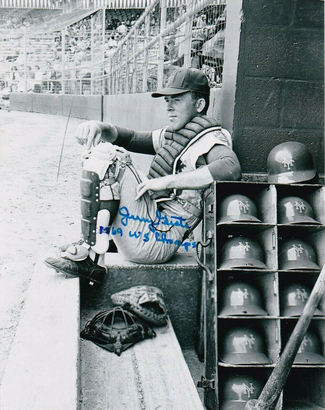 JERRY GROTE NEW YORK METS 1969 WS CHAMPS ACTION SIGNED 8x10