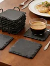Square Slate Drink Coasters Set with Anti-Scratch Bottom for Home Office Kitchen