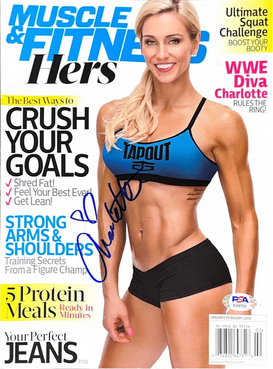 WWE CHARLOTTE FLAIR HAND SIGNED AUTOGRAPHED MUSCLE FITNESS MAGAZINE WITH PSA COA