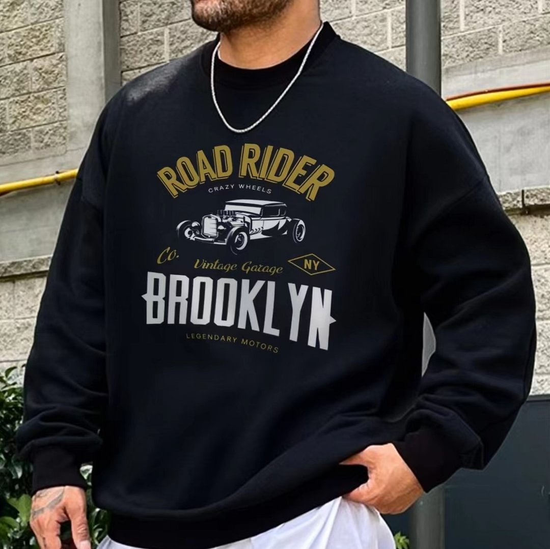 Men's Casual Crew Neck Road Rider Brooklyn Sweatshirt、、URBENIE