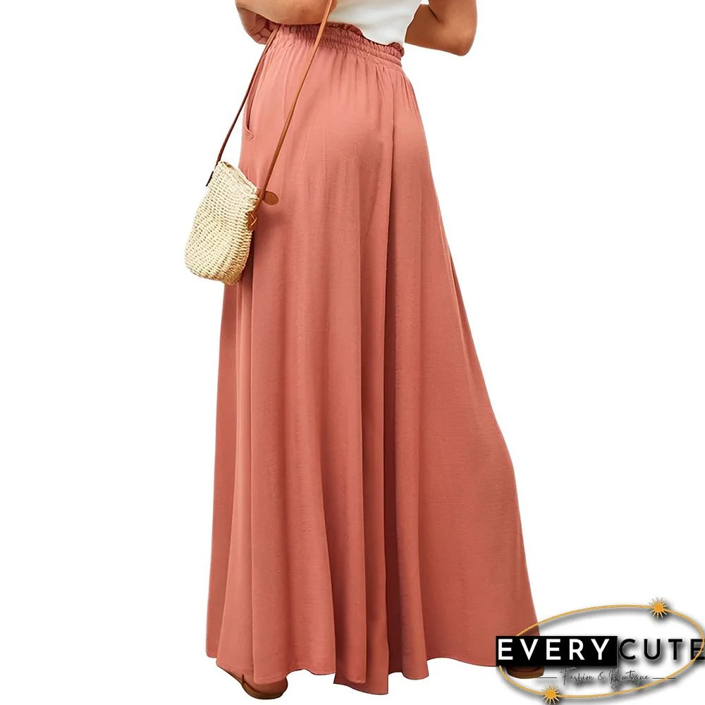 Orange High Waist Elastic Waistband Long Culottes