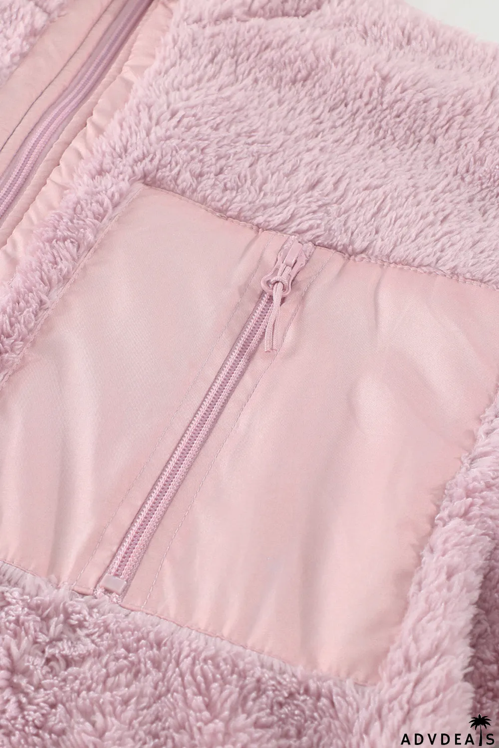 Zip Up Sherpa Coat With Pocket