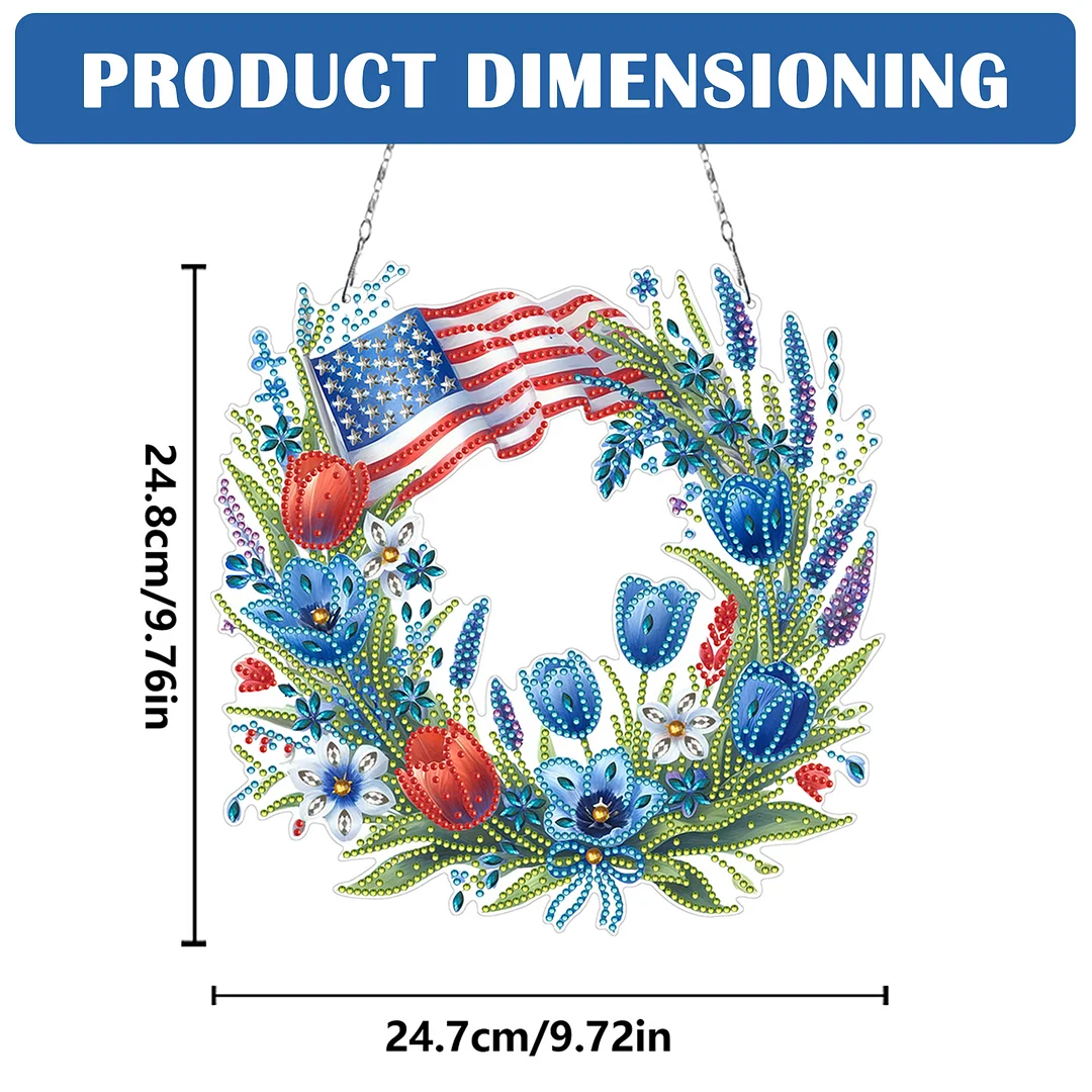 DIY Independence Day Wreath 5D Diamond Painting Dots Pendant for Window Wall