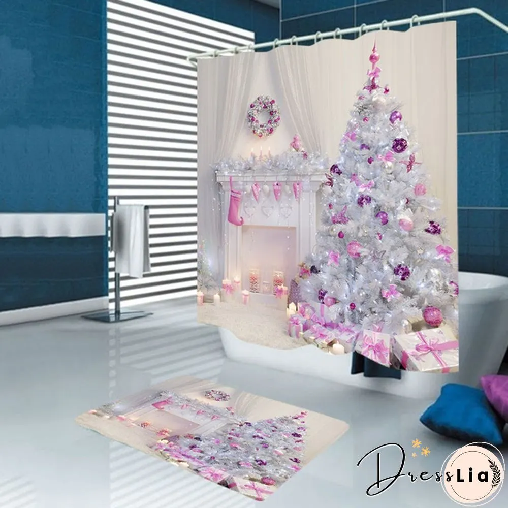Fairy Tale Christmas Theme Shower Curtain Set Bathroom Decoration Waterproof Toilet Cover