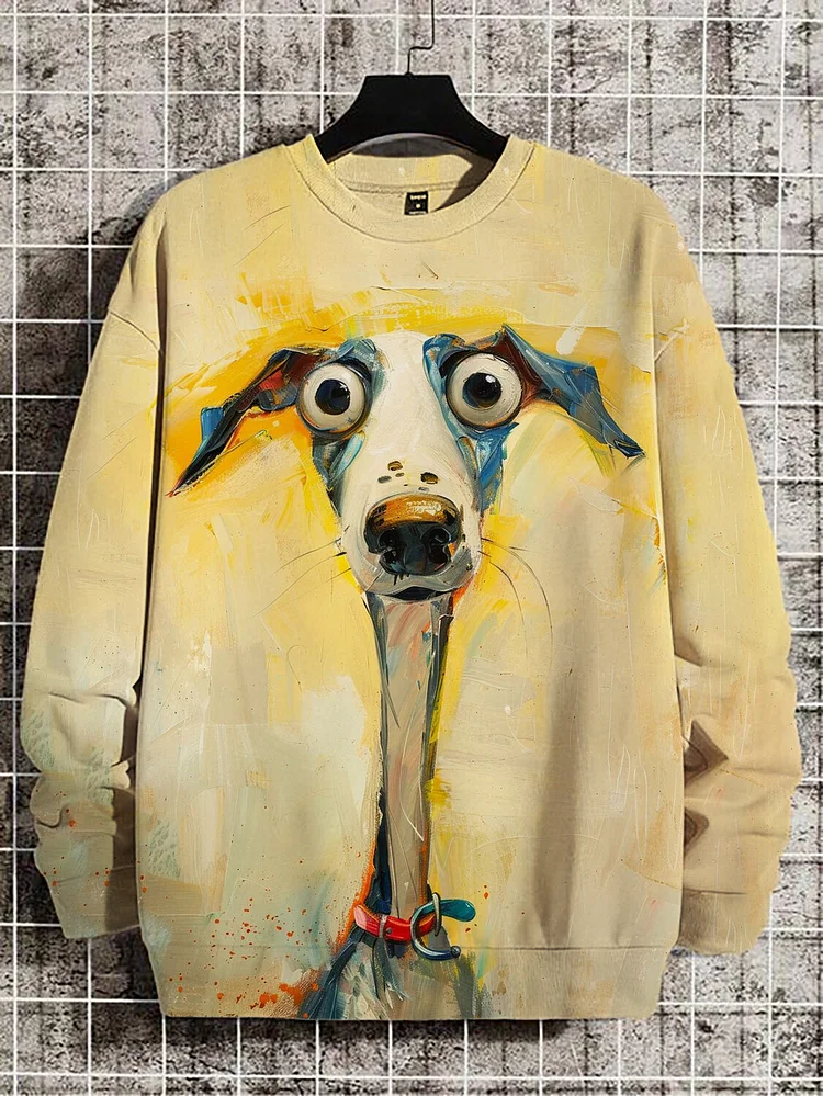 Men's Curious Dog Art Print Casual Sweatshirt