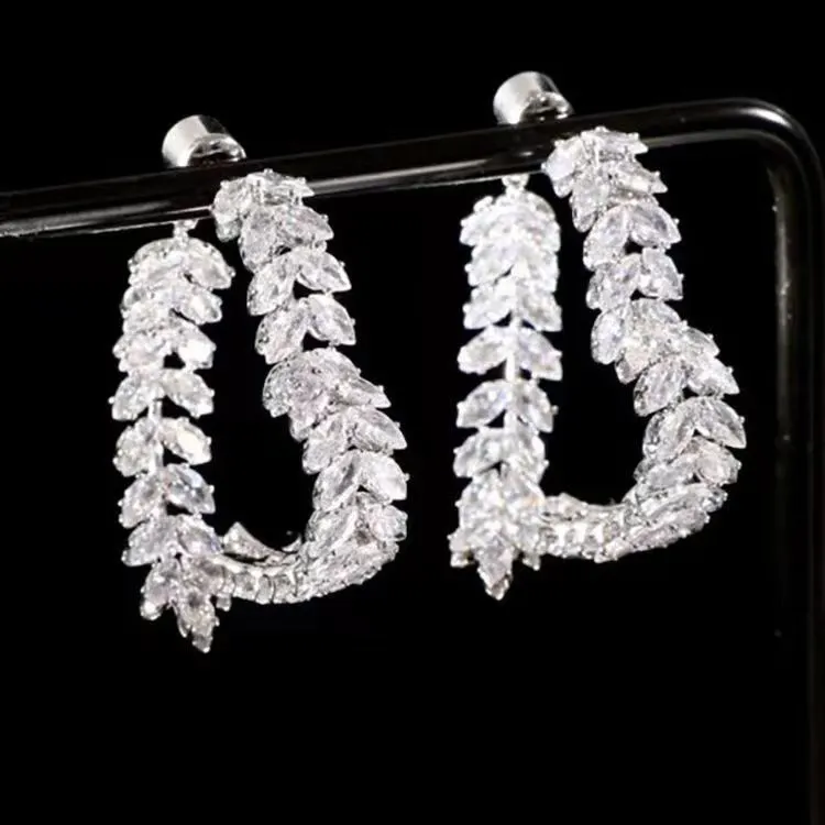 Super shiny zircon wheat ears cross heart earrings
