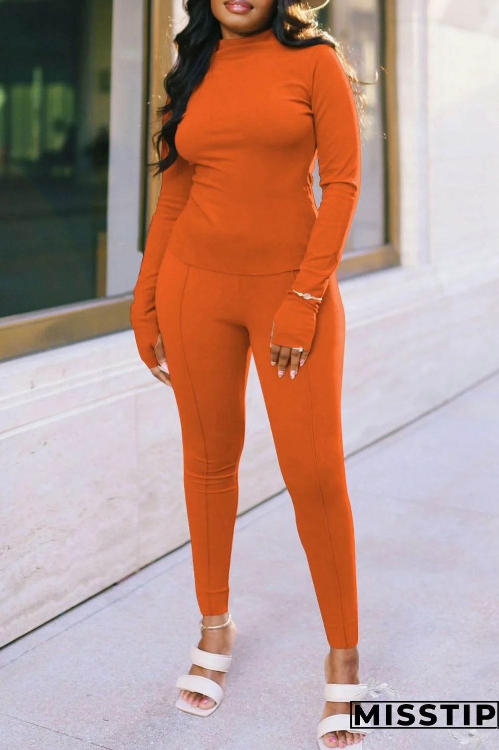 Burgundy Fashion Casual Solid Basic Turtleneck Long Sleeve Two Pieces