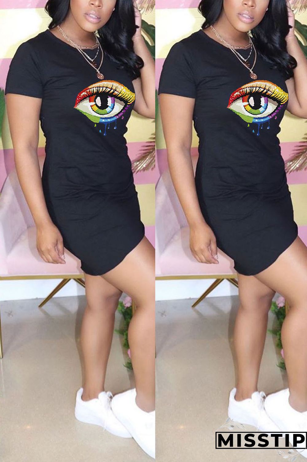 Khaki Fashion Casual Printed Short Sleeve Dress