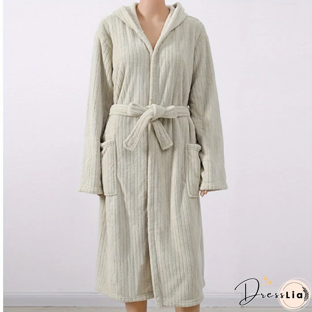 Coral Fleece Bathrobe Women Soft Hooded Robe Wearable Bath Skirt Absorbent Wrap Towel