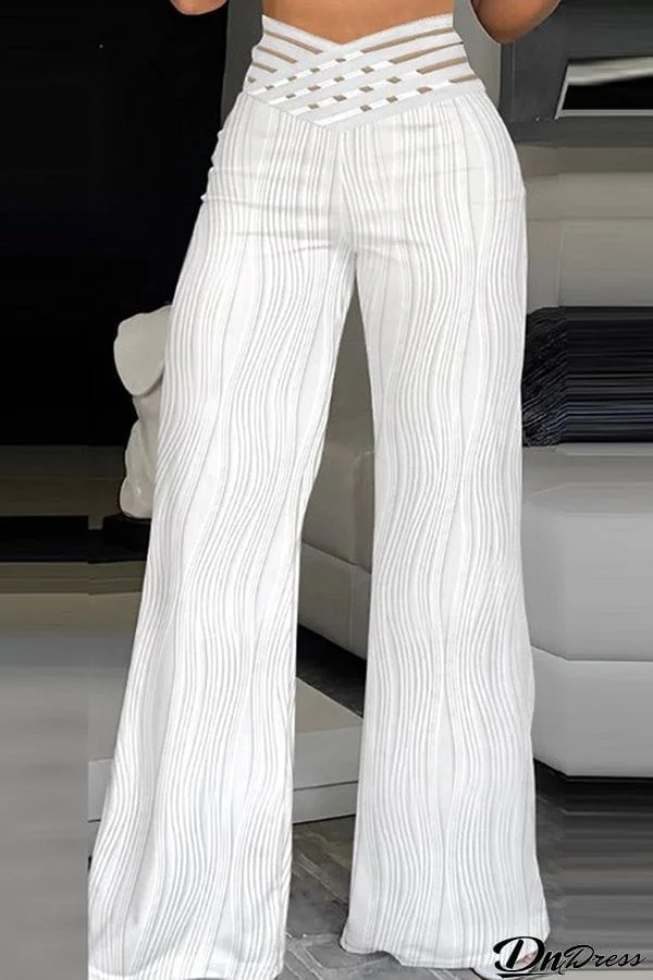 Emoto Crisscross Sheer Mesh Patch High Waist Flare Pants