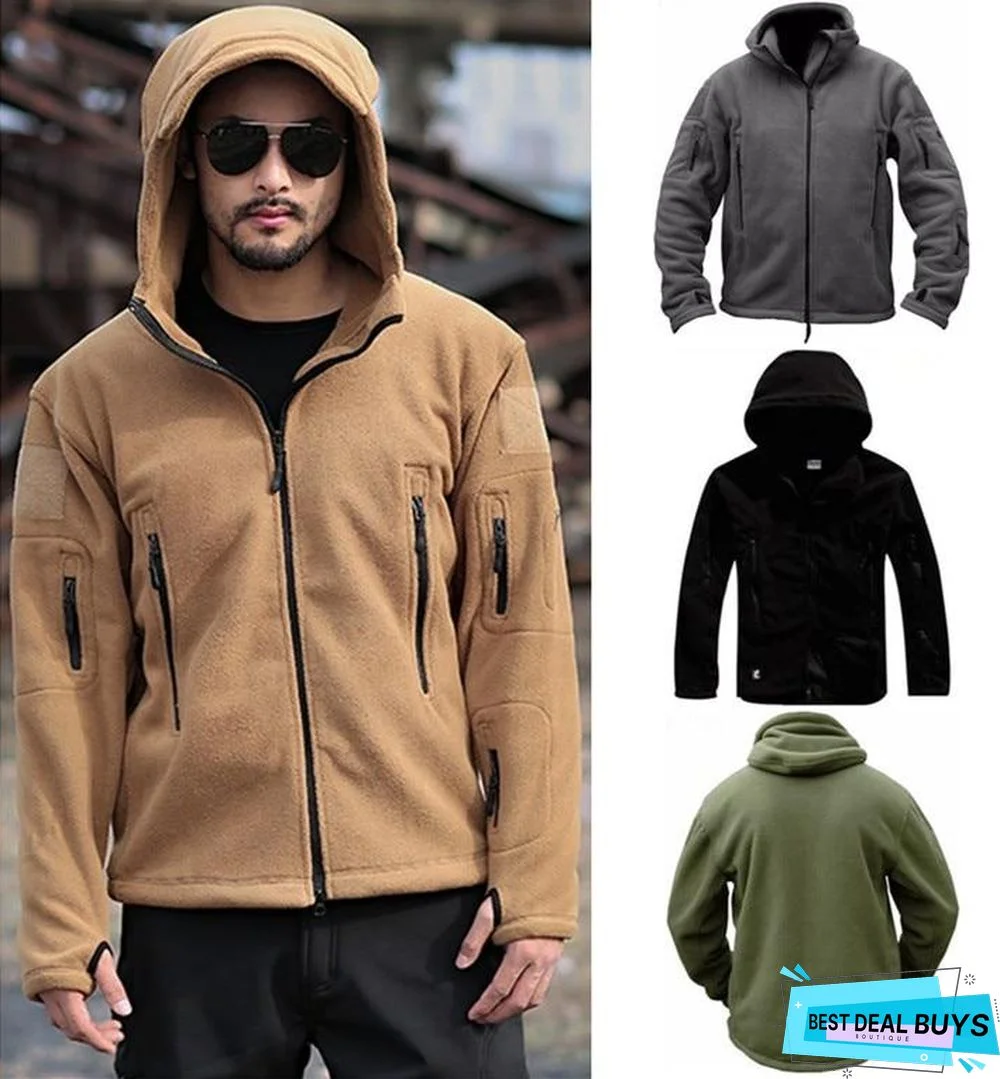 Military Fleece Tactical Jacket Solid Casual Hooded Jacket Army Zipper Coat Outdoor Thermal Ventilation Sports Polar Clothes