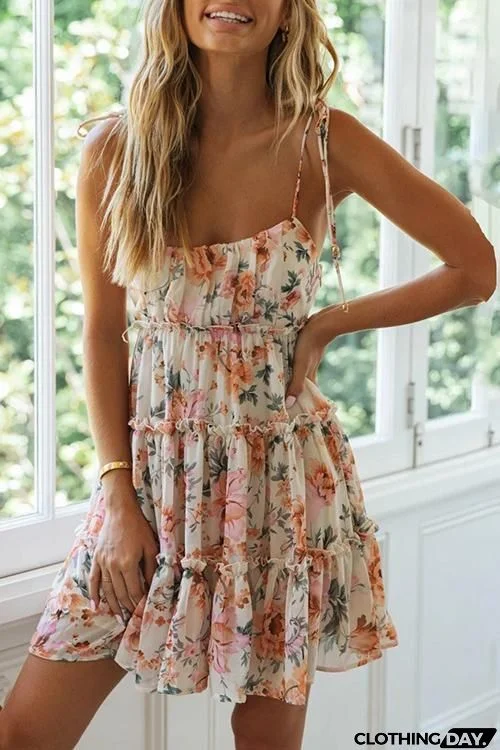 Ruffles Floral Print Slip Mini Dress