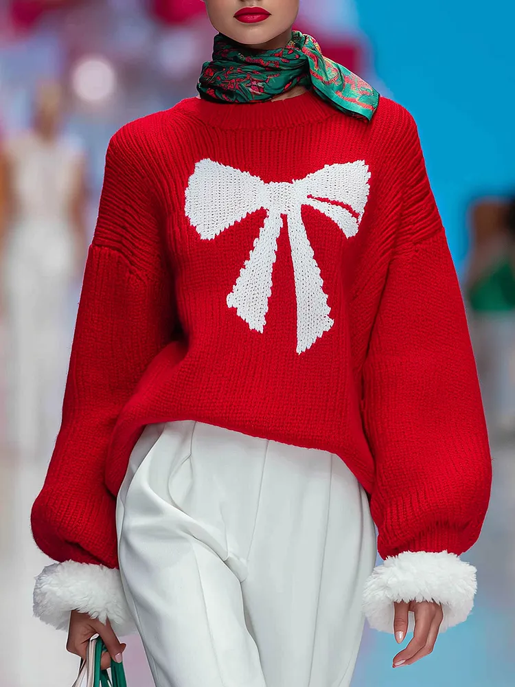 Urban Retro Round Neck Bow Pullover Sweater