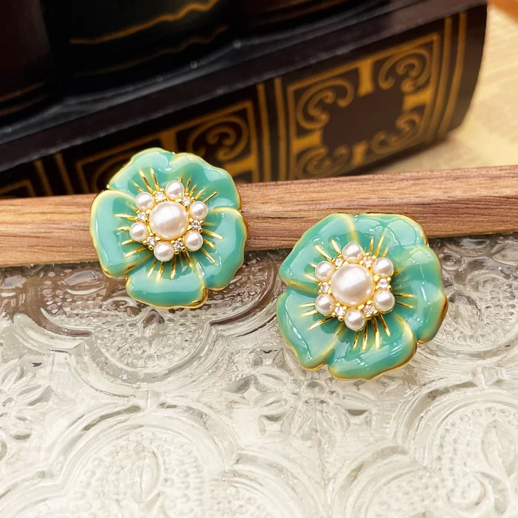 Drip Glazed Camellia Earrings