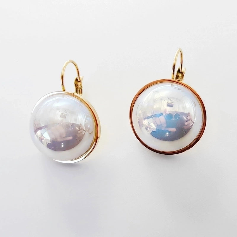 1 Pair Elegant Round Heart Shape Plating Inlay 304 Stainless Steel Titanium Steel Acrylic 14K Gold Plated Earrings